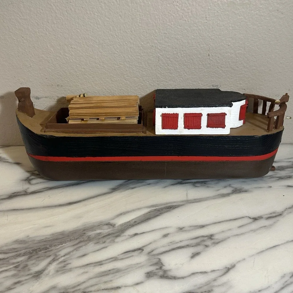 Handmade Vintage Freight Cargo Ship Boat Wooden‎ Toy W' Barrels Logs 15x5